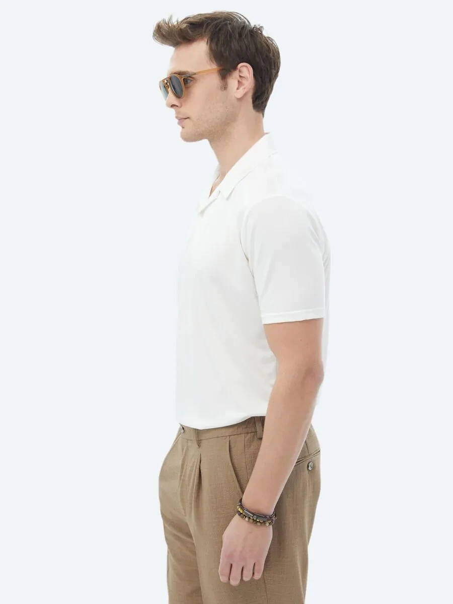 White Plain Cuban Collar T-Shirt - 4