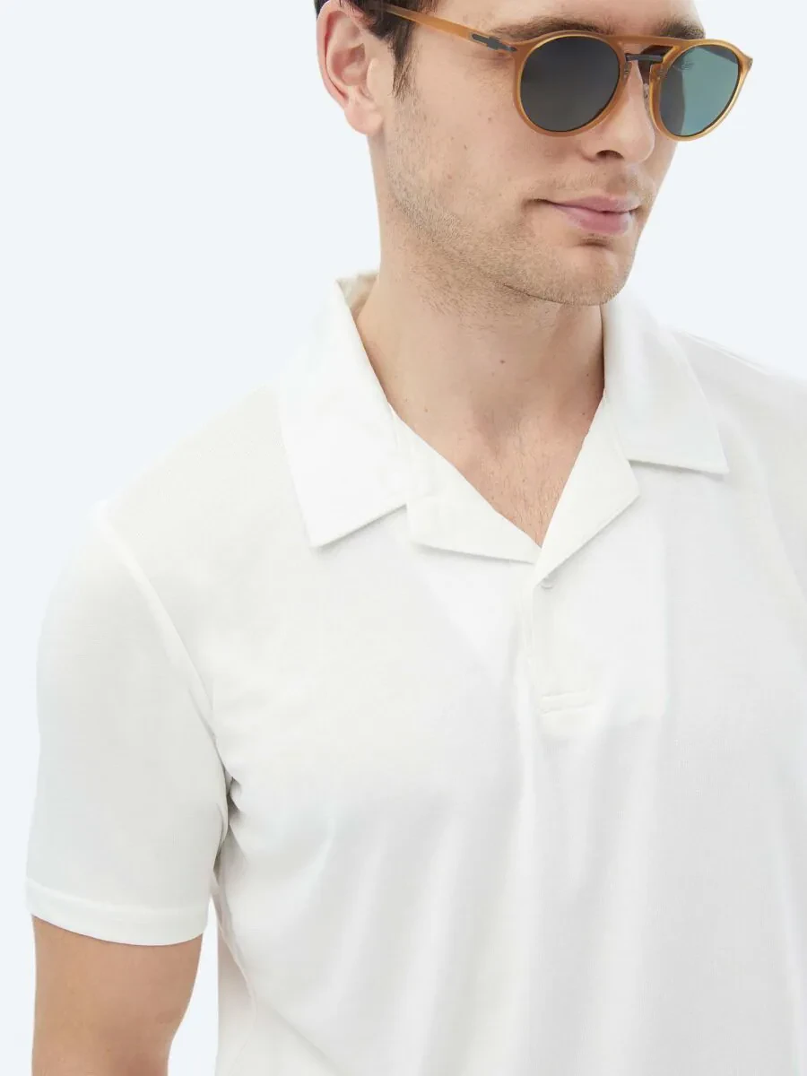 White Plain Cuban Collar T-Shirt - 7