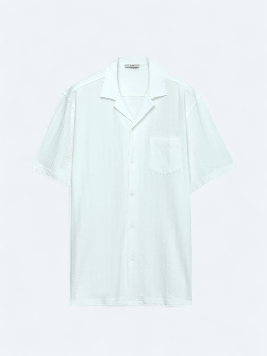 White Plain Knitting Casual 100% Cotton Shirt - 7