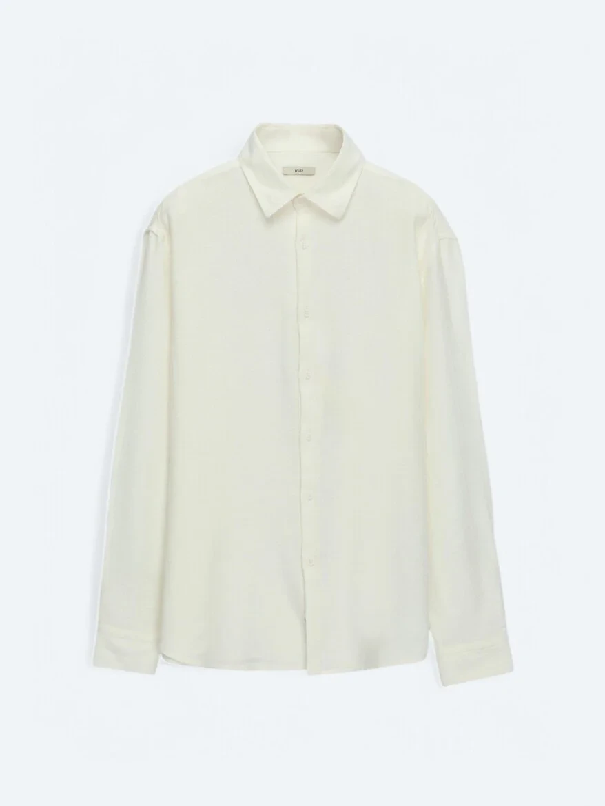 White Plain Oversize Fit Weaving Casual Cotton Blended Shirt - 6
