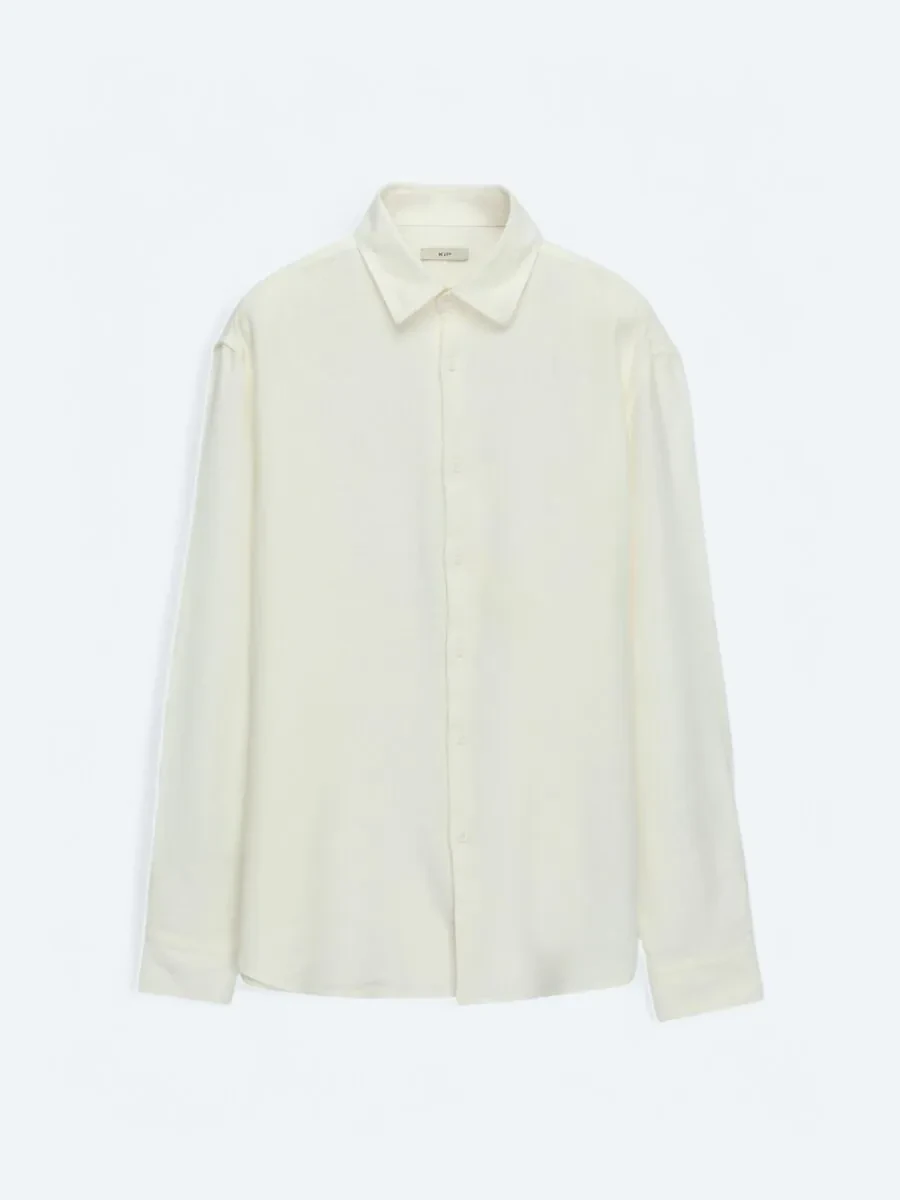 White Plain Oversize Fit Weaving Casual Cotton Blended Shirt - 6
