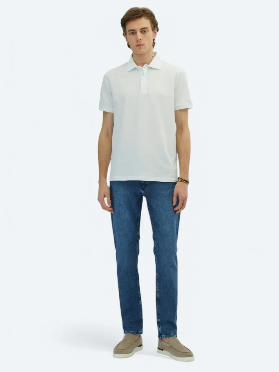 White Plain Polo Neck 100% Cotton T-Shirt - 2