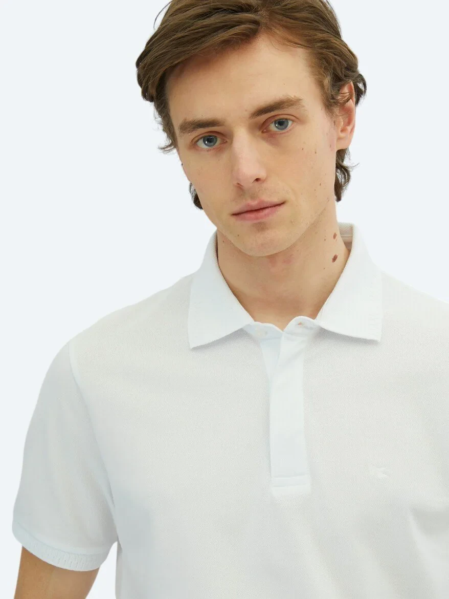 White Plain Polo Neck 100% Cotton T-Shirt - 3