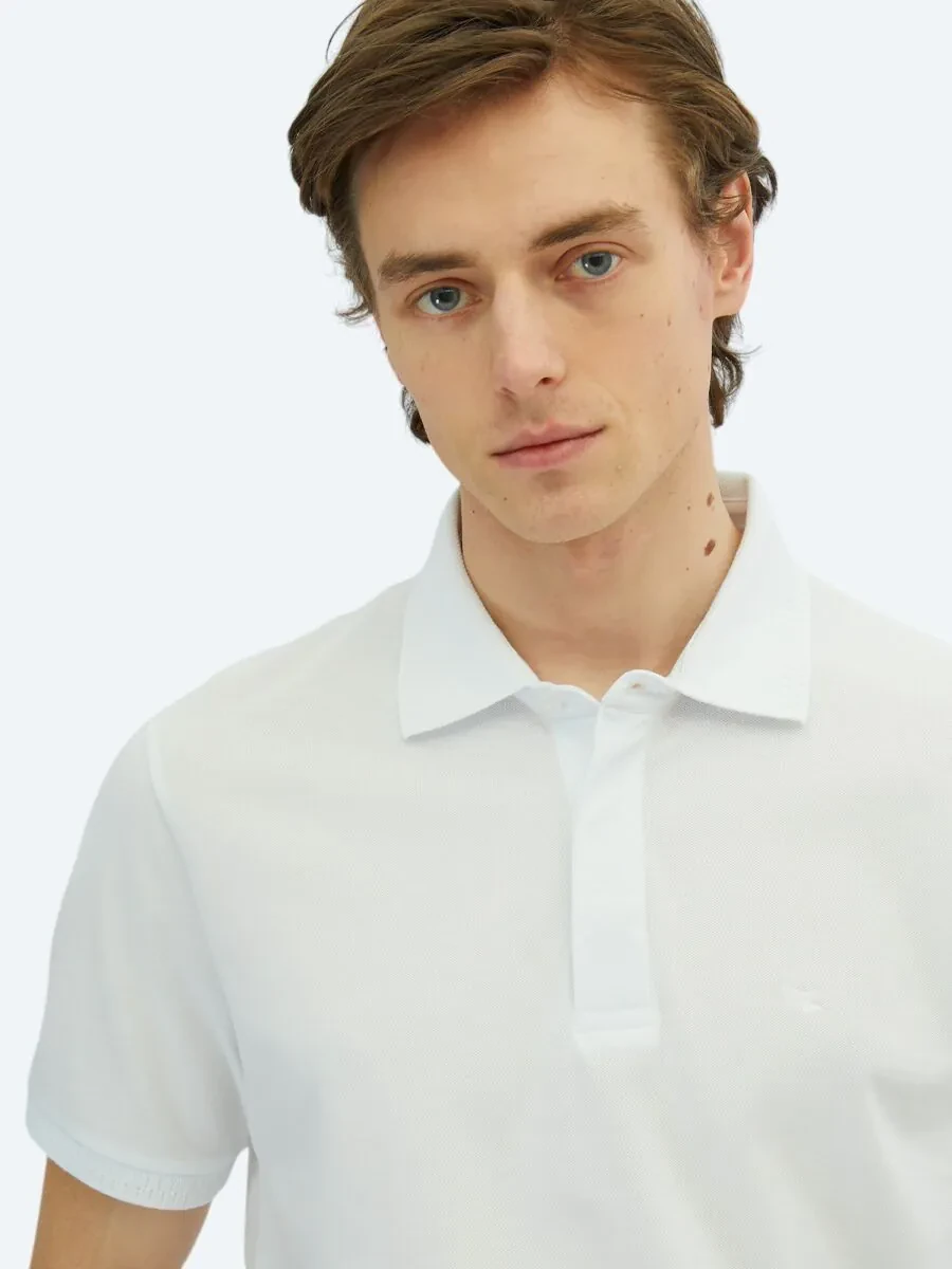 White Plain Polo Neck 100% Cotton T-Shirt - 3