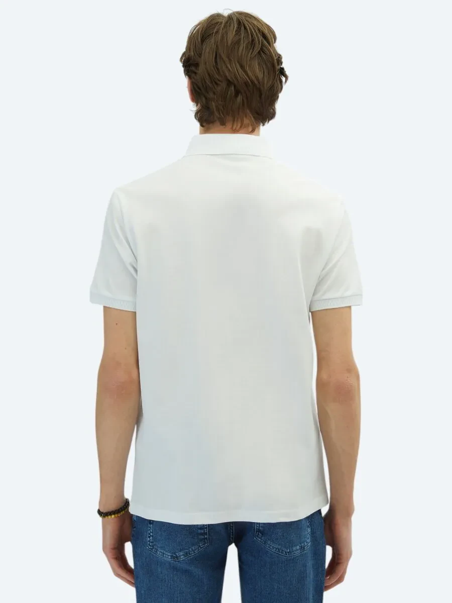 White Plain Polo Neck 100% Cotton T-Shirt - 4