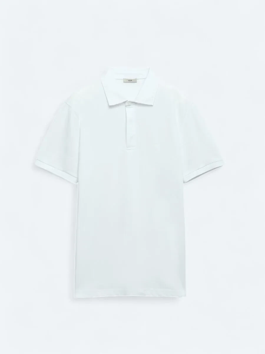 White Plain Polo Neck 100% Cotton T-Shirt - 5