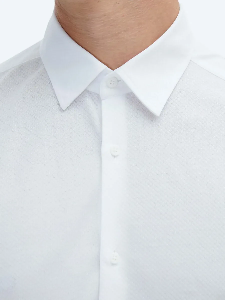 White Plain Regular Fit Knitting Casual Cotton Blended Shirt - 5