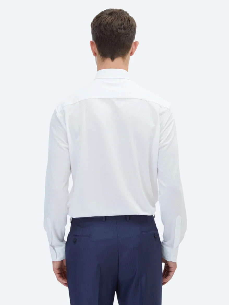 White Plain Regular Fit Knitting Casual Cotton Blended Shirt - 6