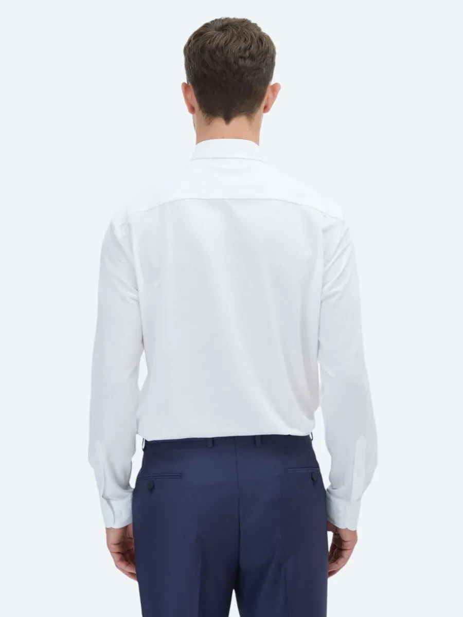 White Plain Regular Fit Knitting Casual Cotton Blended Shirt - 6