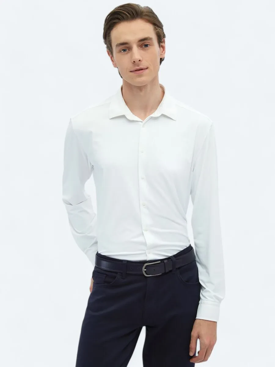 White Plain Regular Fit Knitting Casual Shirt - 1