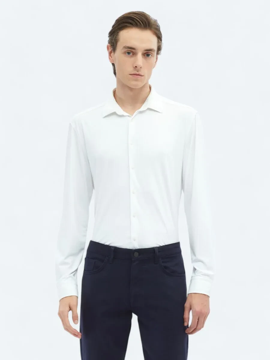 White Plain Regular Fit Knitting Casual Shirt - 2