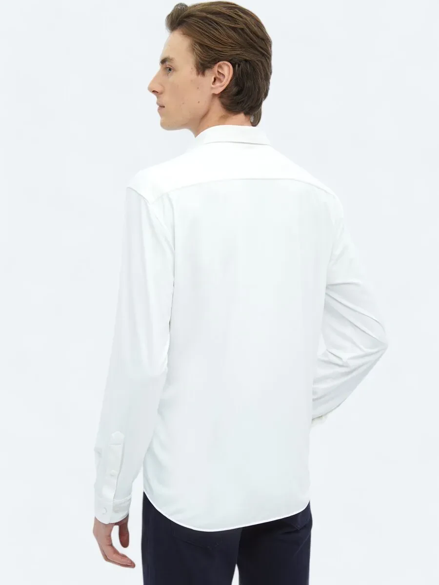 White Plain Regular Fit Knitting Casual Shirt - 6