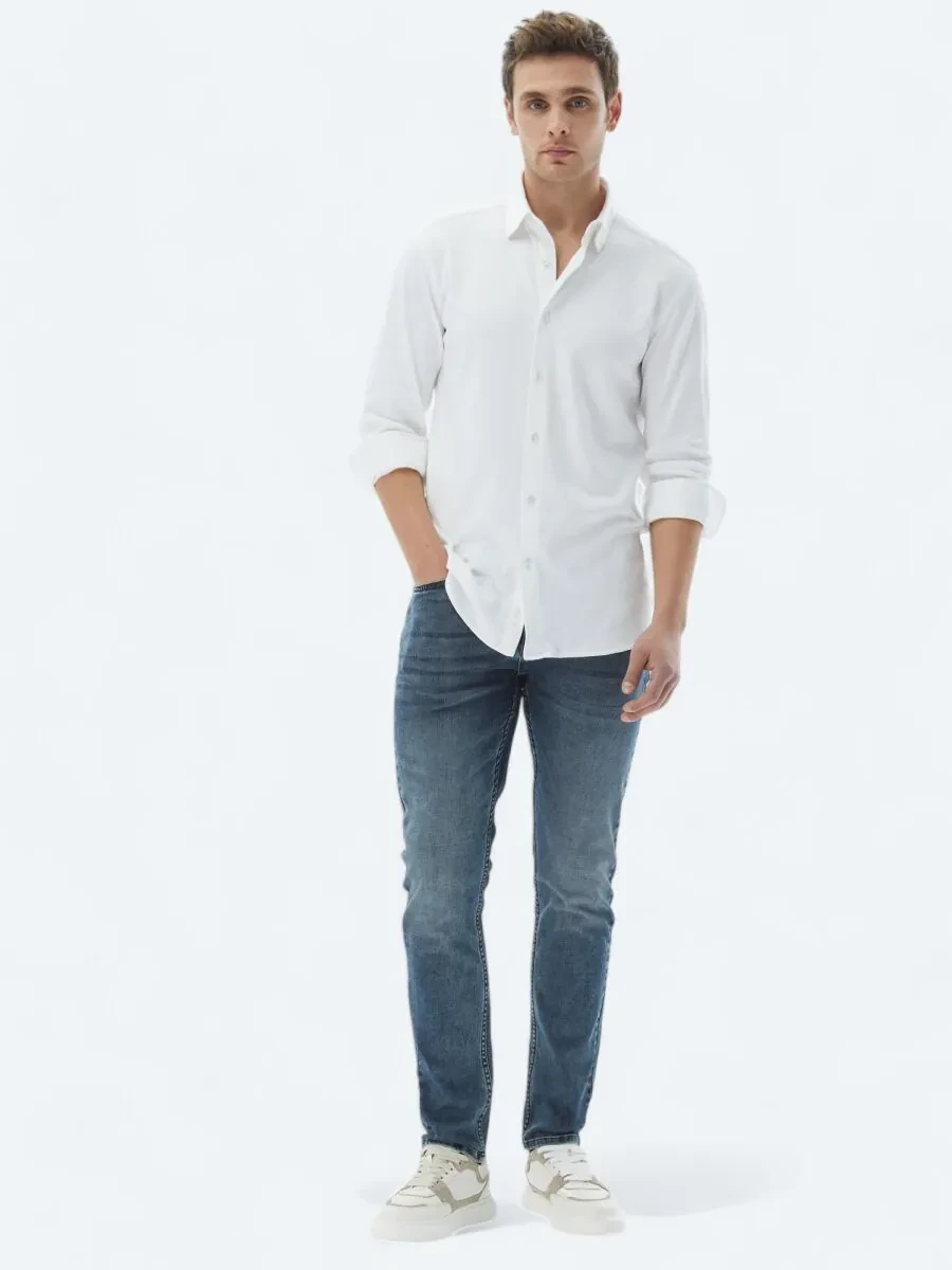 White Plain Regular Fit Weaving Casual 100% Cotton Shirt - 2