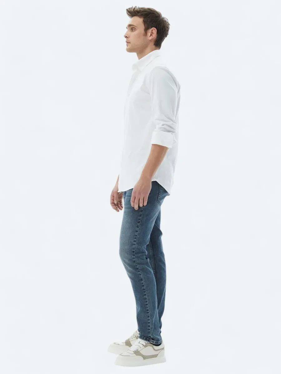 White Plain Regular Fit Weaving Casual 100% Cotton Shirt - 3