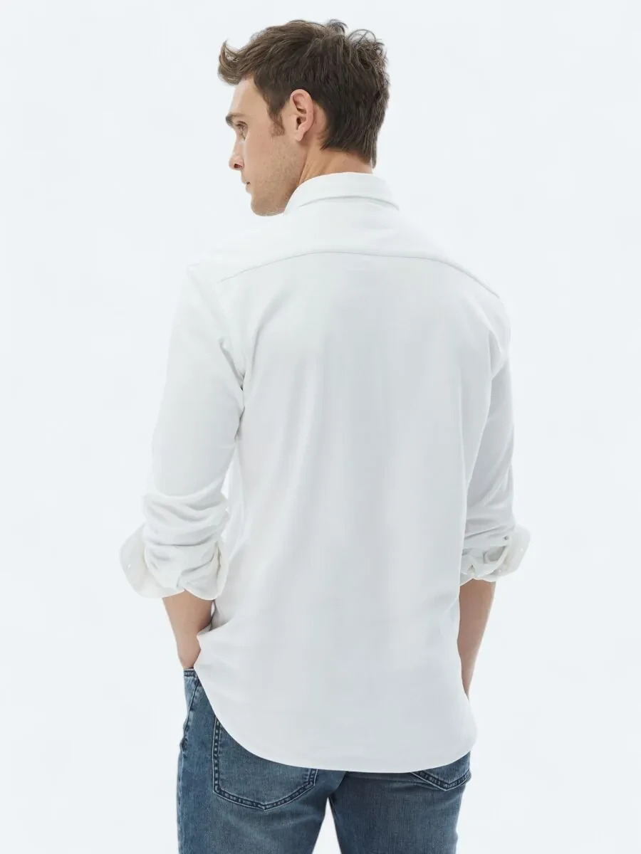 White Plain Regular Fit Weaving Casual 100% Cotton Shirt - 6