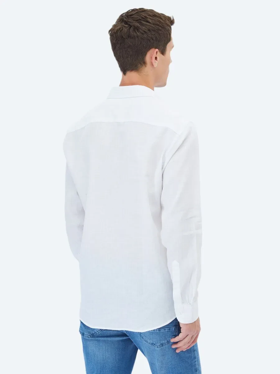 White Plain Regular Fit Weaving Casual Cotton Blended Shirt - 6