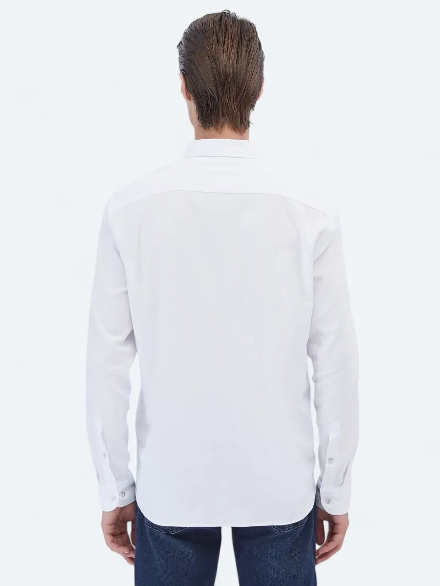 White Plain Regular Fit Weaving Casual Cotton Blended Shirt - 6