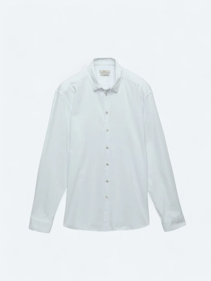 White Plain Regular Fit Weaving Casual Cotton Blended Shirt - 7