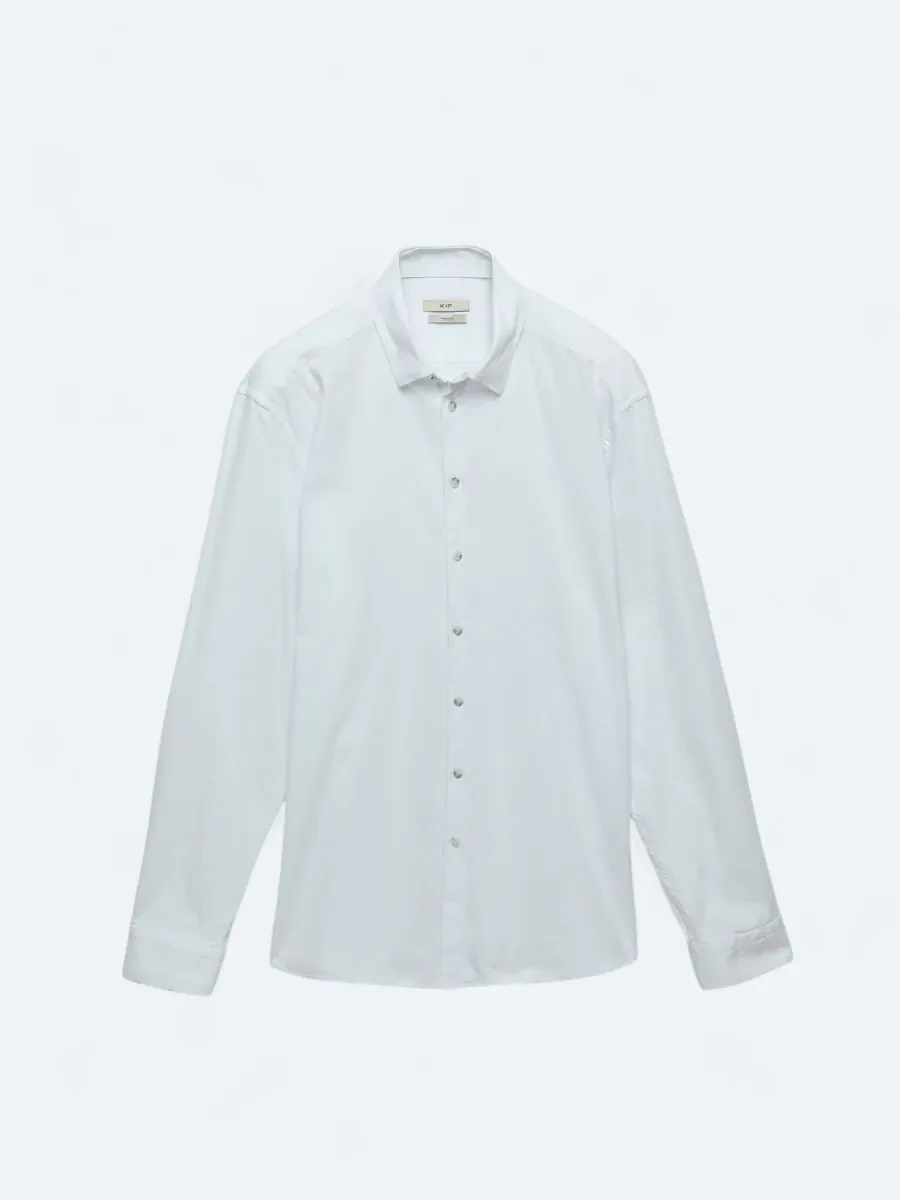 White Plain Regular Fit Weaving Casual Cotton Blended Shirt - 7