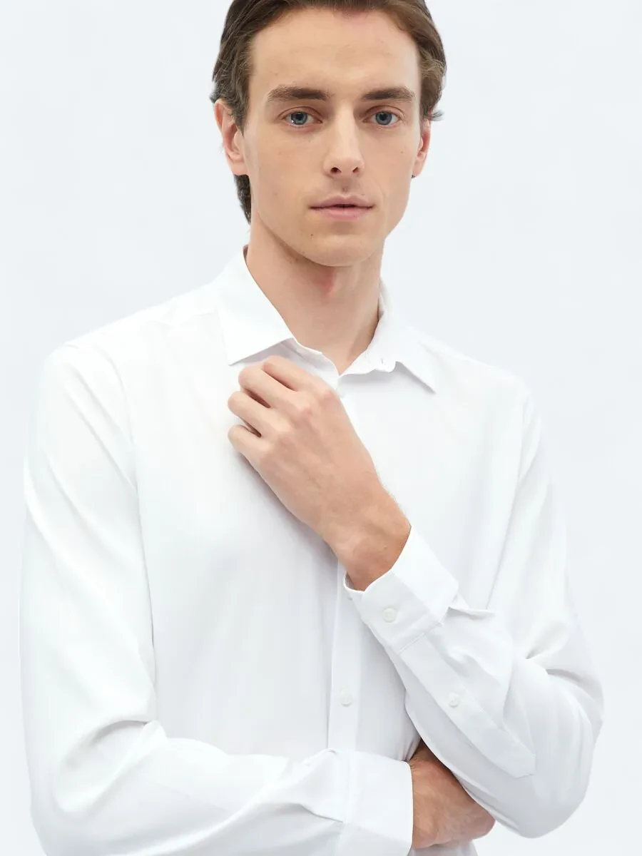 White Plain Regular Fit Weaving Casual Shirt - 4