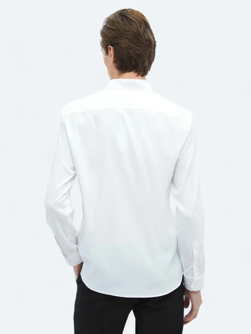 White Plain Regular Fit Weaving Casual Shirt - 6