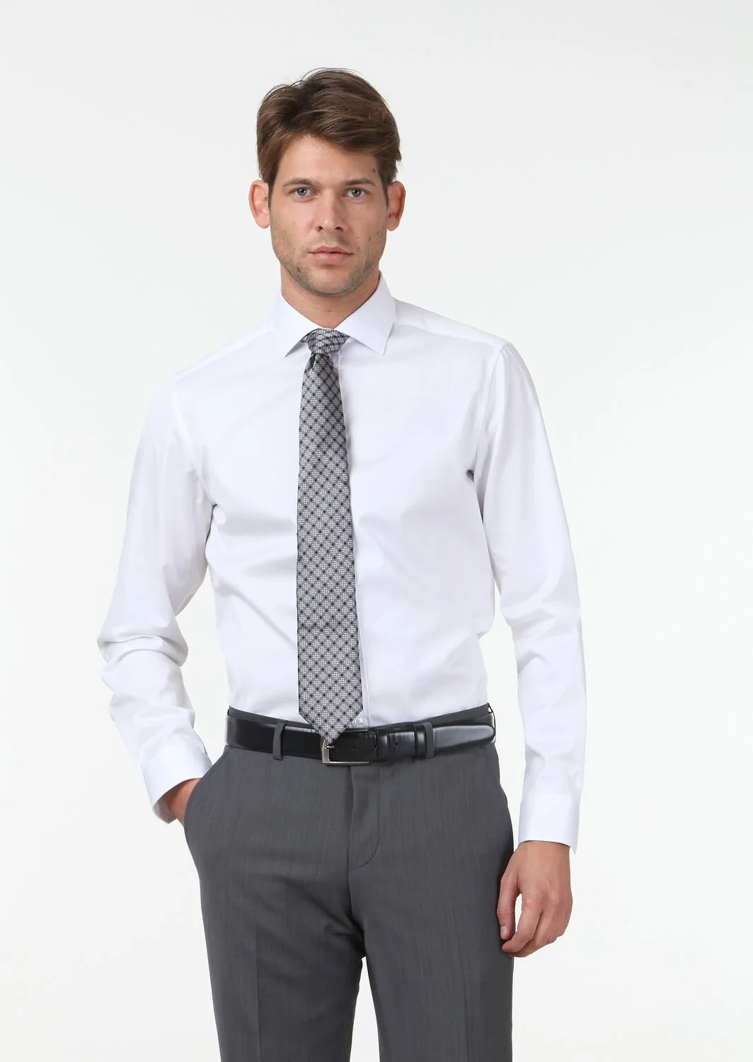 White Plain Regular Fit Weaving Classical 100% Cotton Shirt - 1