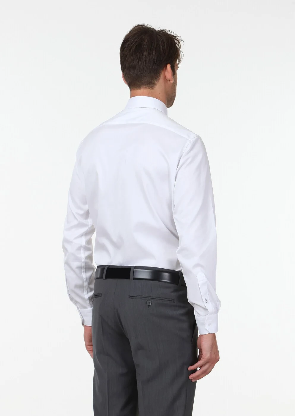 White Plain Regular Fit Weaving Classical 100% Cotton Shirt - 4