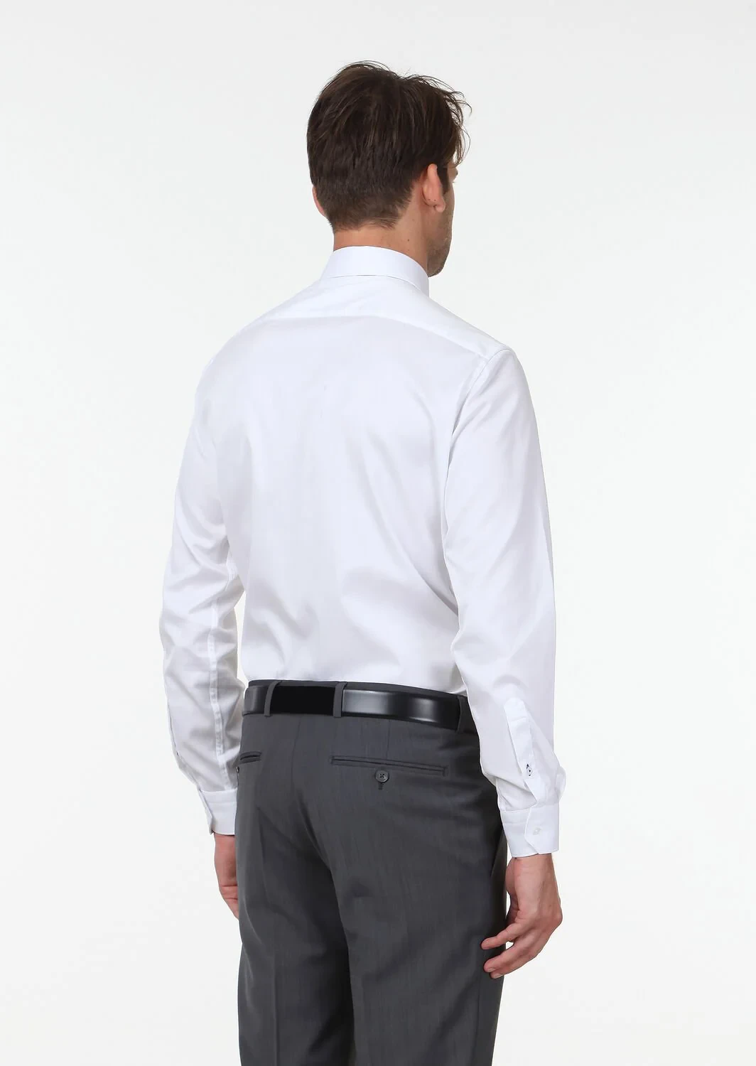 White Plain Regular Fit Weaving Classical 100% Cotton Shirt - 4