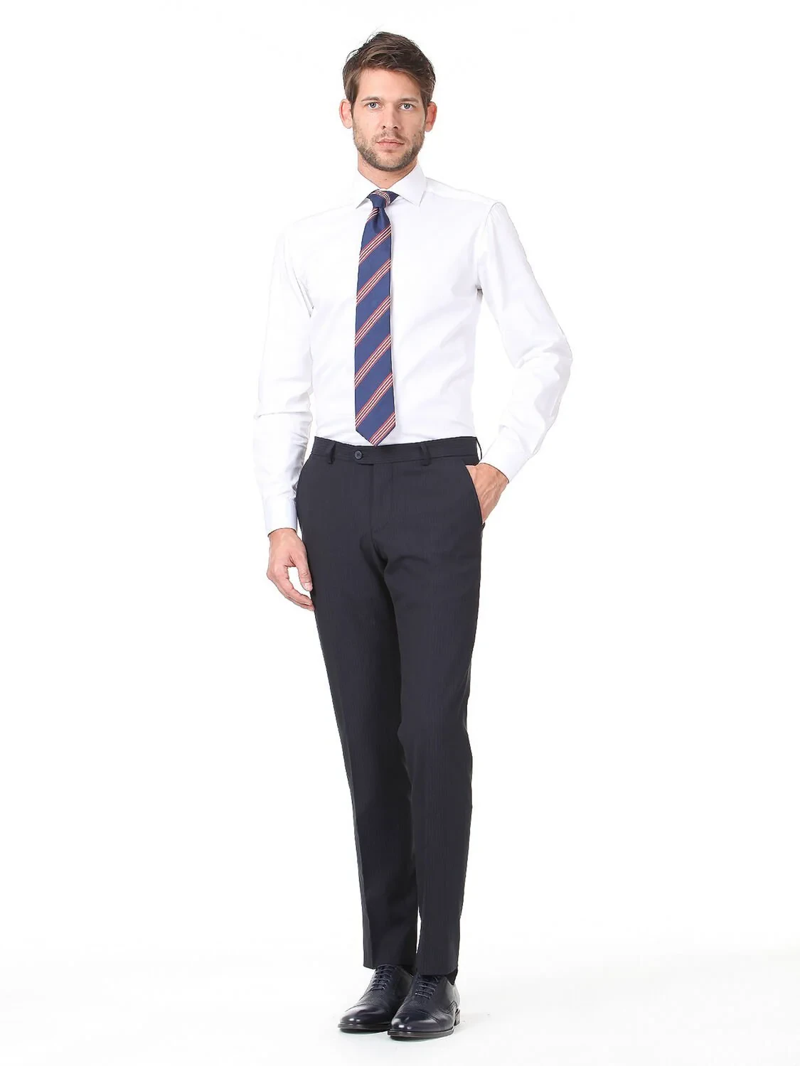 White Plain Regular Fit Weaving Classical 100% Cotton Shirt - 3