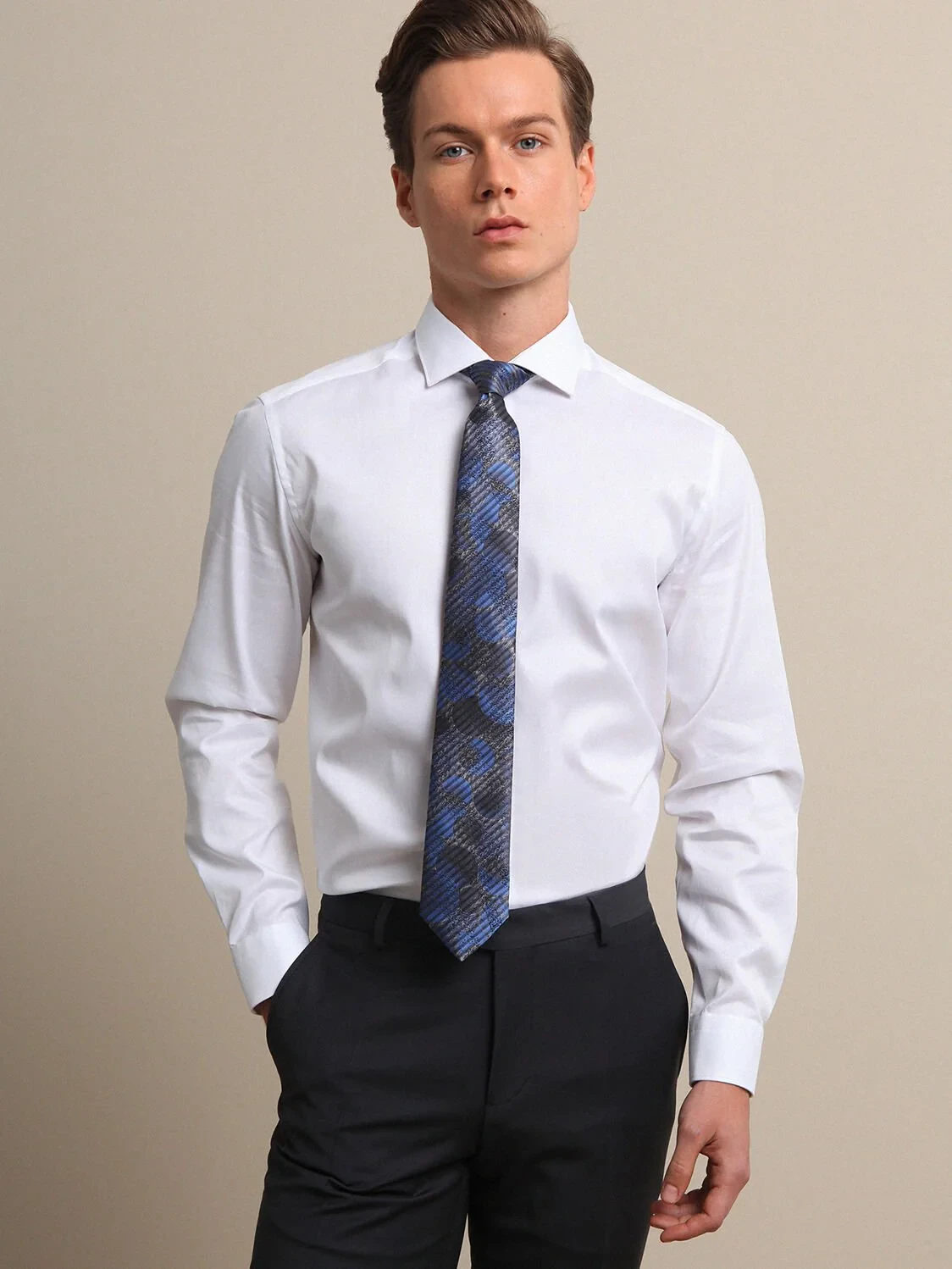 White Plain Regular Fit Weaving Classical 100% Cotton Shirt - 3
