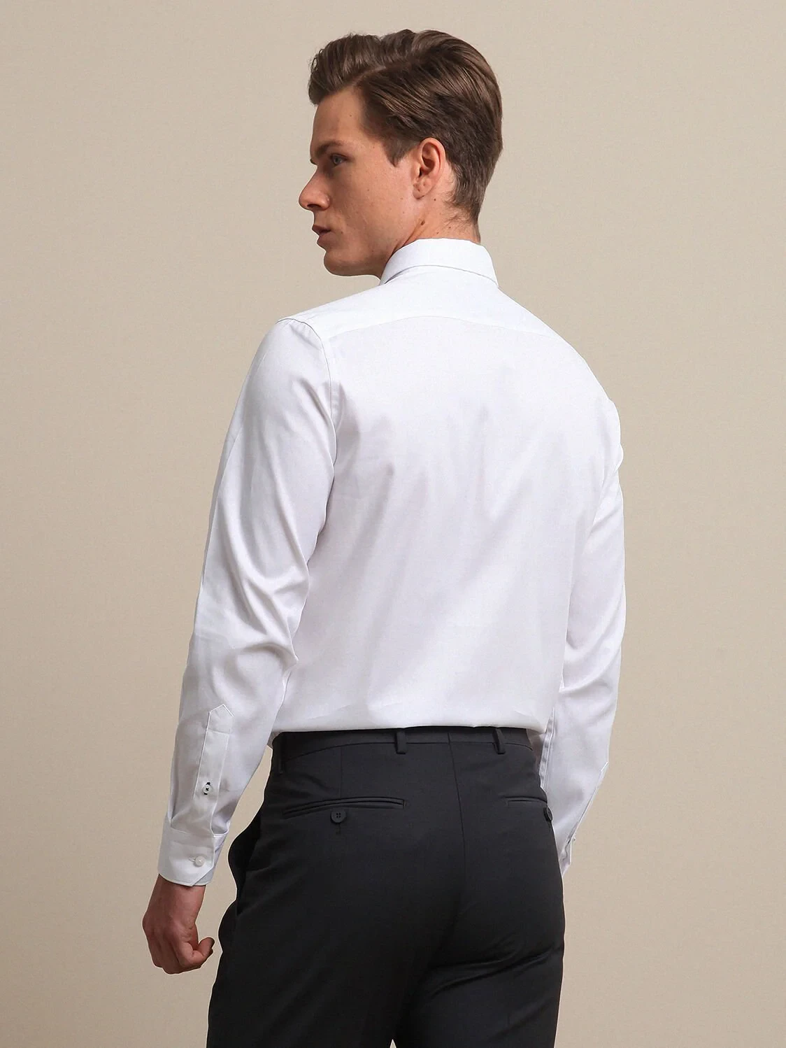 White Plain Regular Fit Weaving Classical 100% Cotton Shirt - 4