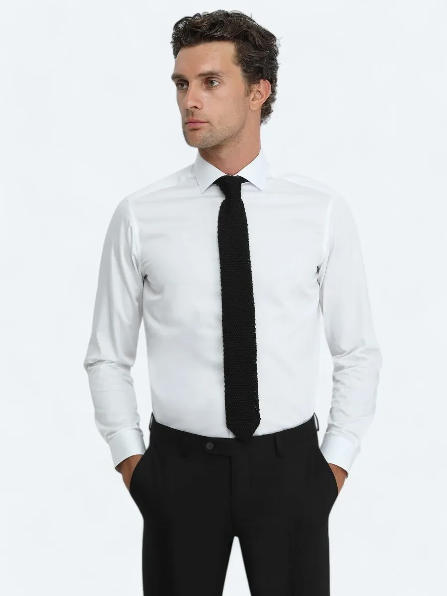 White Plain Regular Fit Weaving Classical 100% Cotton Shirt - 1