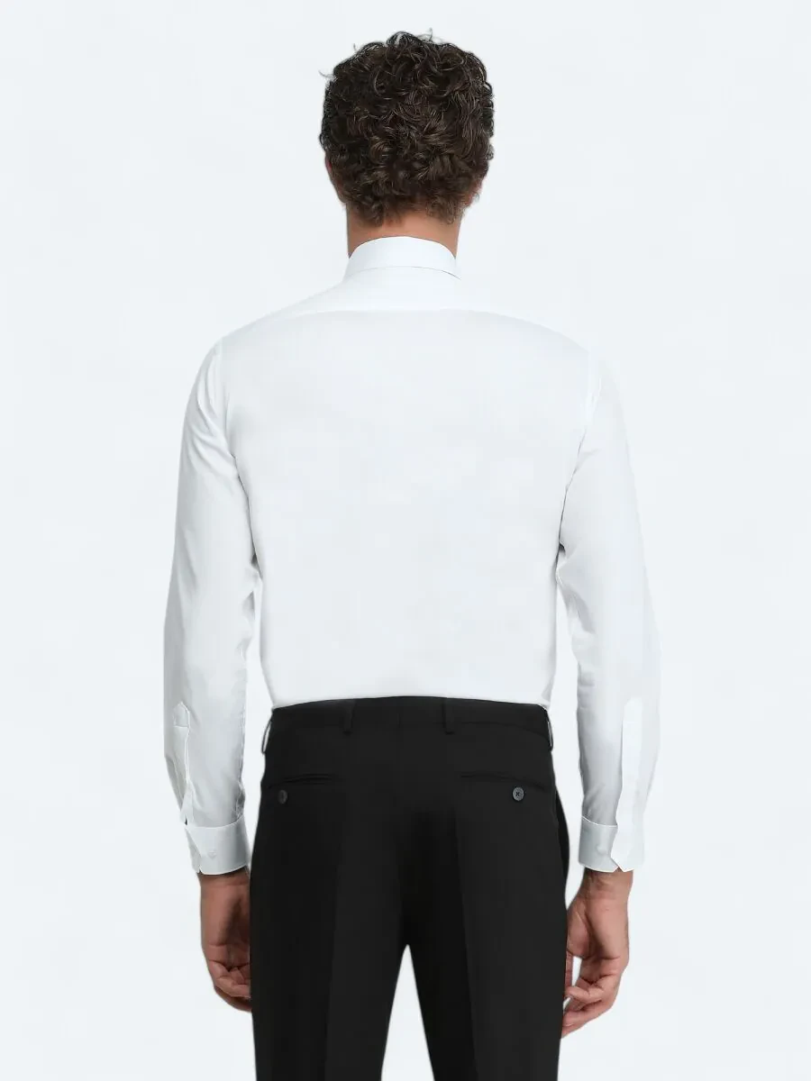 White Plain Regular Fit Weaving Classical 100% Cotton Shirt - 4