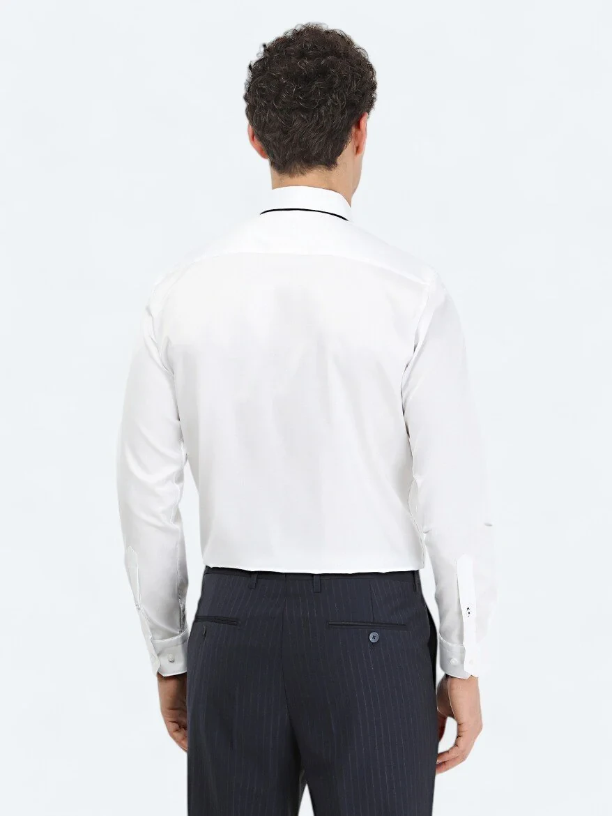 White Plain Regular Fit Weaving Classical 100% Cotton Shirt 
