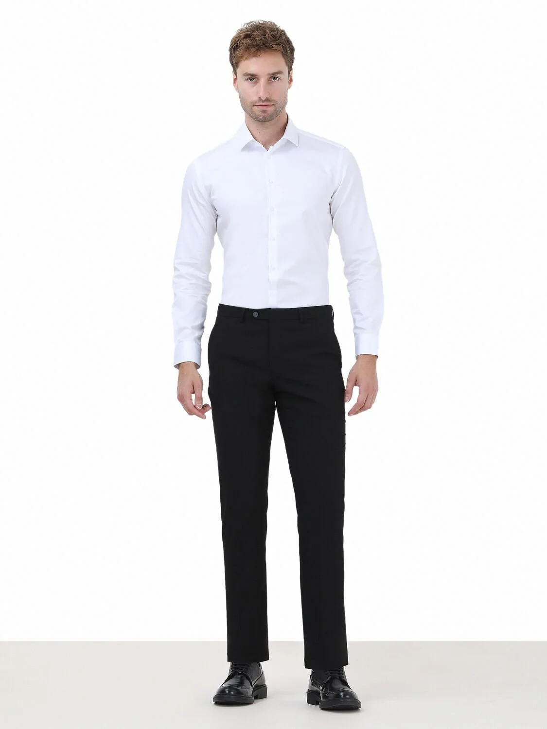 White Plain Regular Fit Weaving Classical 100% Cotton Shirt - 2