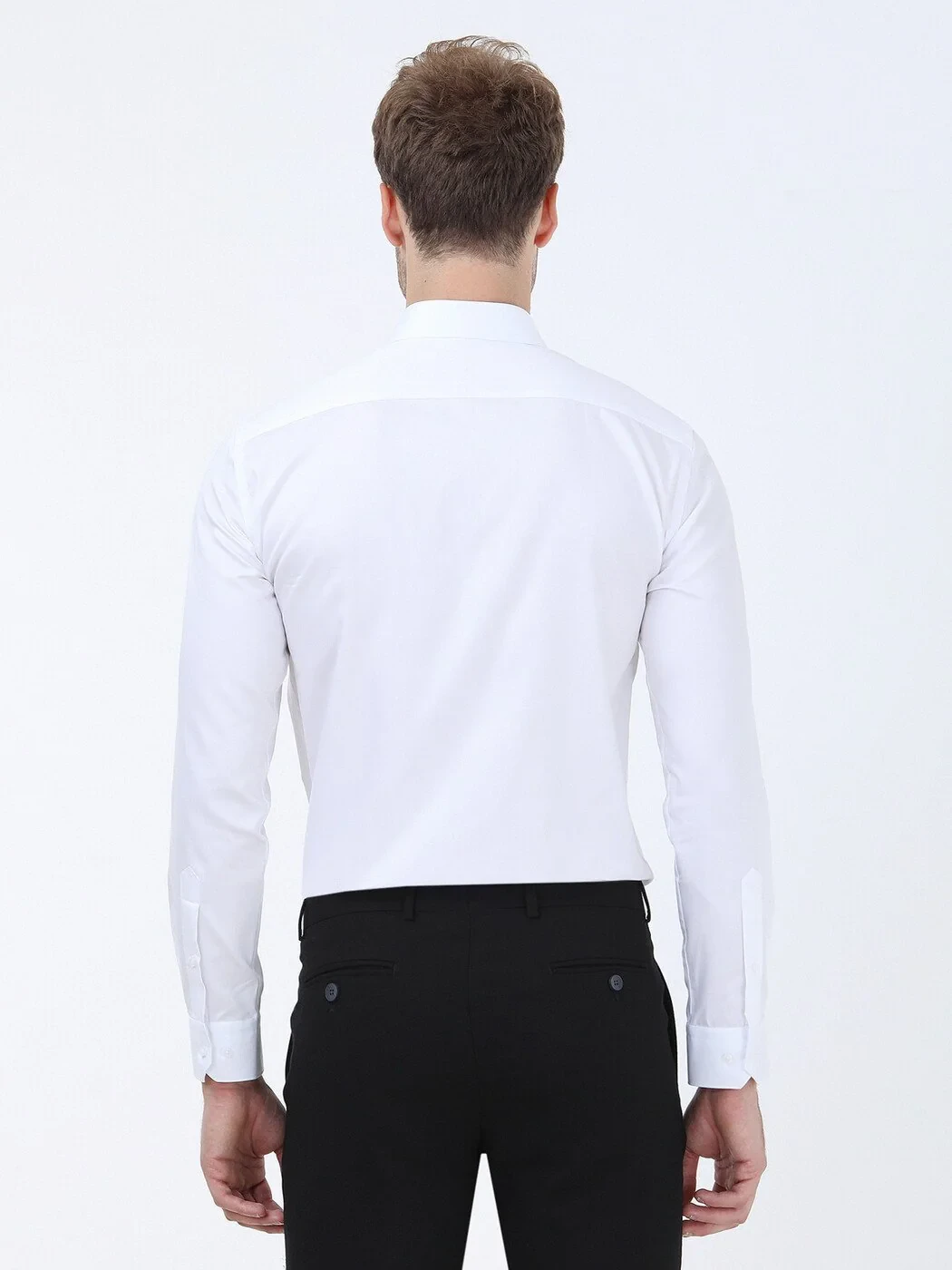 White Plain Regular Fit Weaving Classical 100% Cotton Shirt - 5