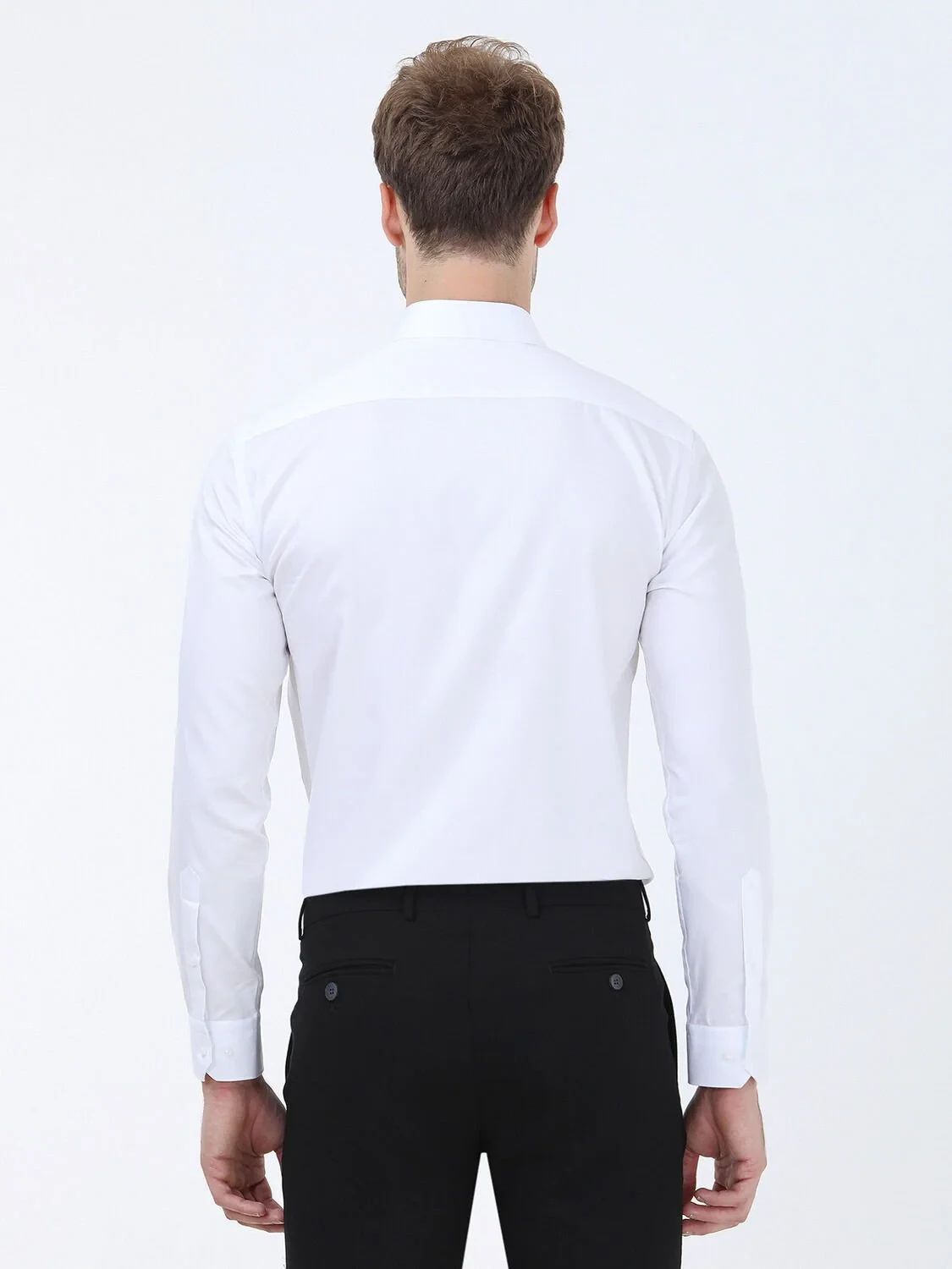 White Plain Regular Fit Weaving Classical 100% Cotton Shirt - 5