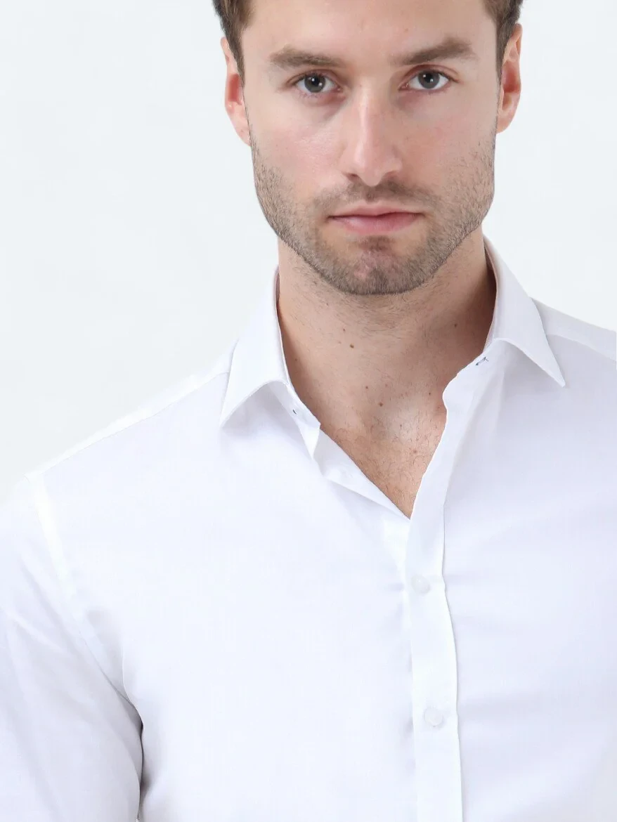 White Plain Regular Fit Weaving Classical 100% Cotton Shirt 