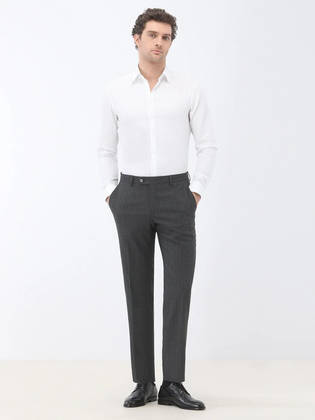 White Plain Regular Fit Weaving Classical 100% Cotton Shirt - 2