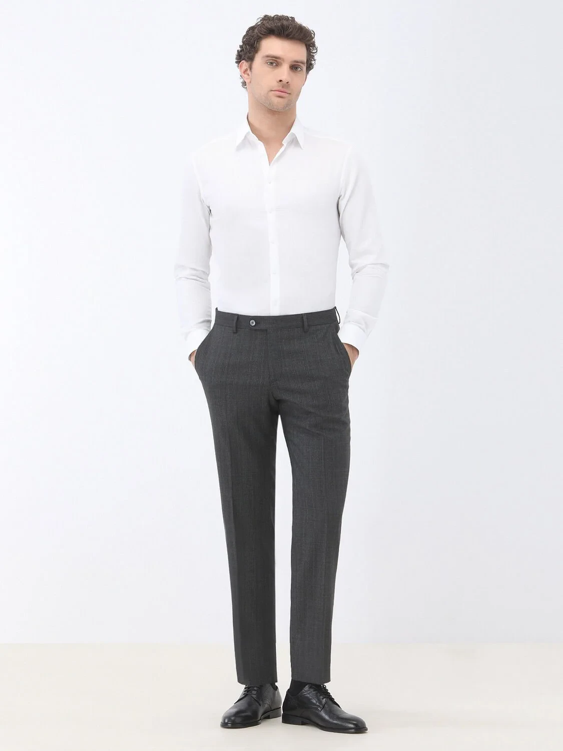 White Plain Regular Fit Weaving Classical 100% Cotton Shirt - 2