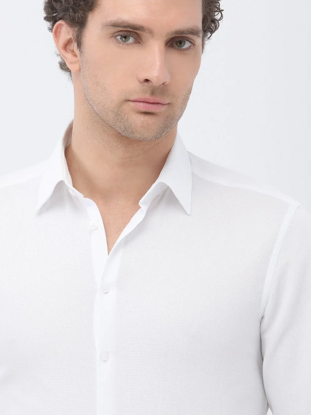 White Plain Regular Fit Weaving Classical 100% Cotton Shirt - 4
