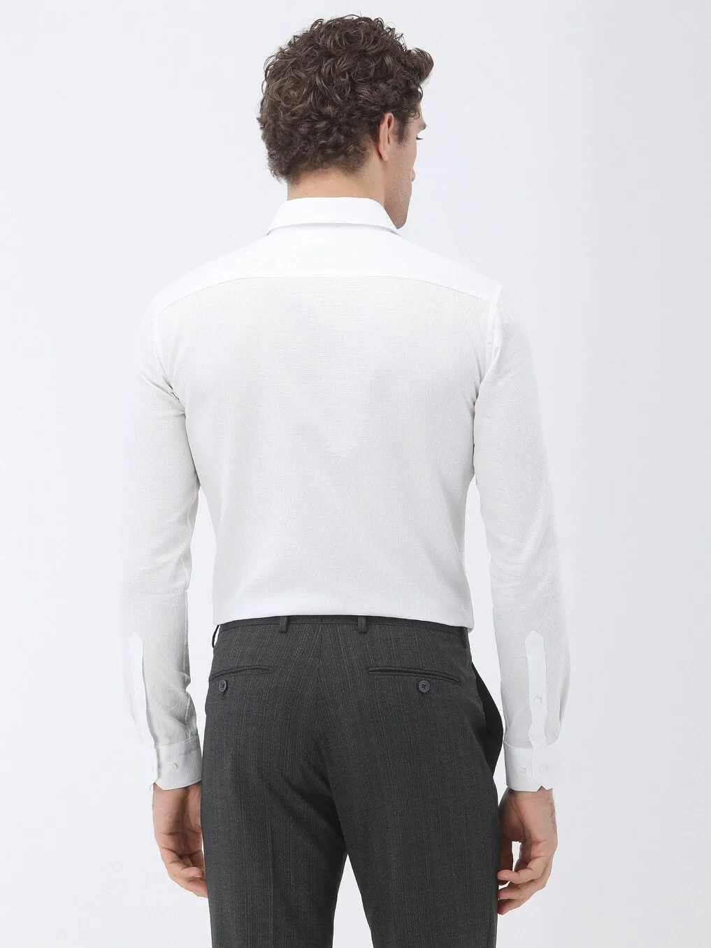 White Plain Regular Fit Weaving Classical 100% Cotton Shirt - 5