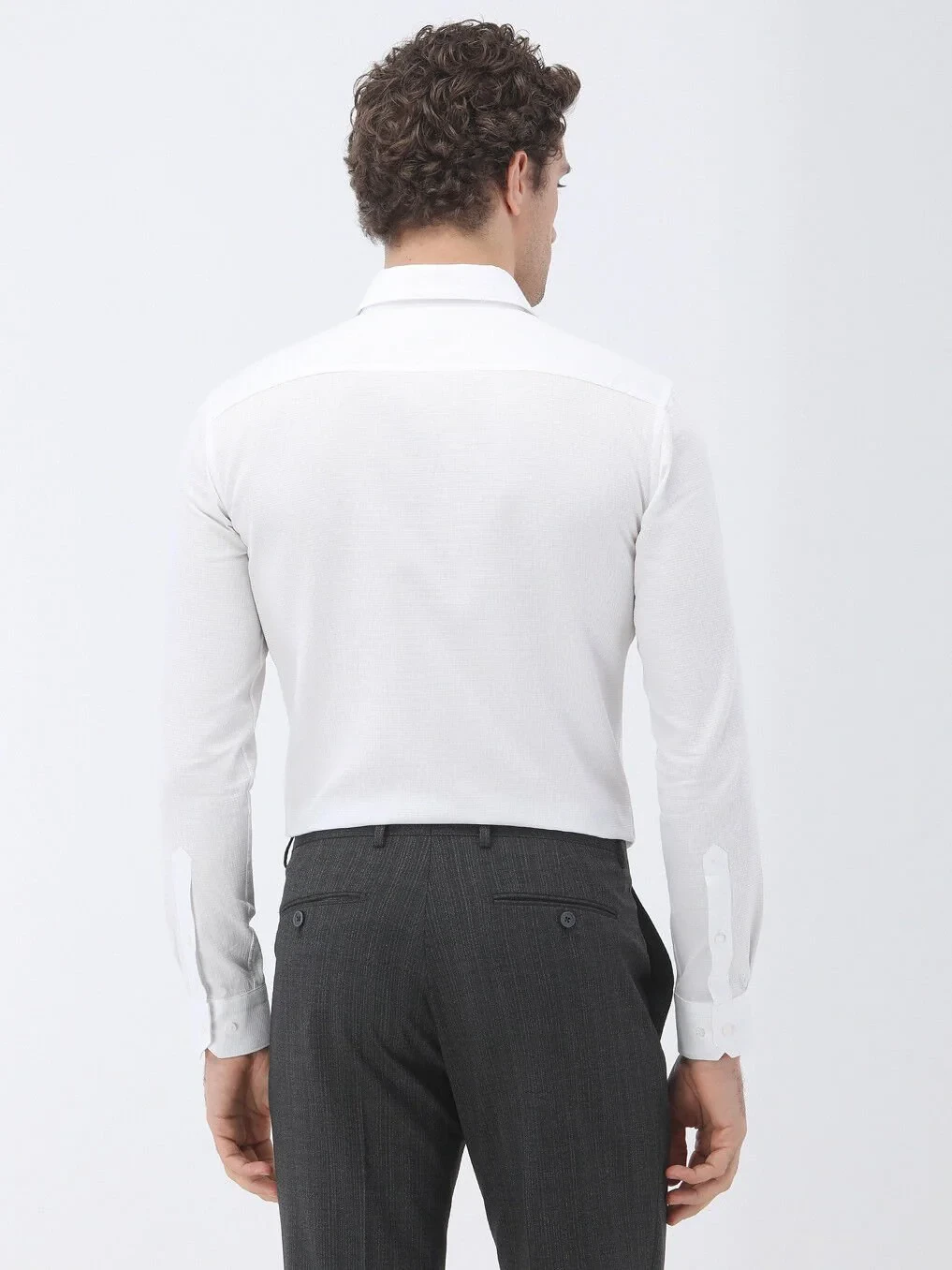White Plain Regular Fit Weaving Classical 100% Cotton Shirt - 5