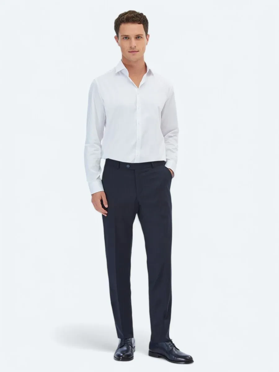 White Plain Regular Fit Weaving Classical 100% Cotton Shirt - 2
