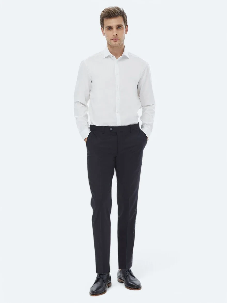 White Plain Regular Fit Weaving Classical 100% Cotton Shirt - 2