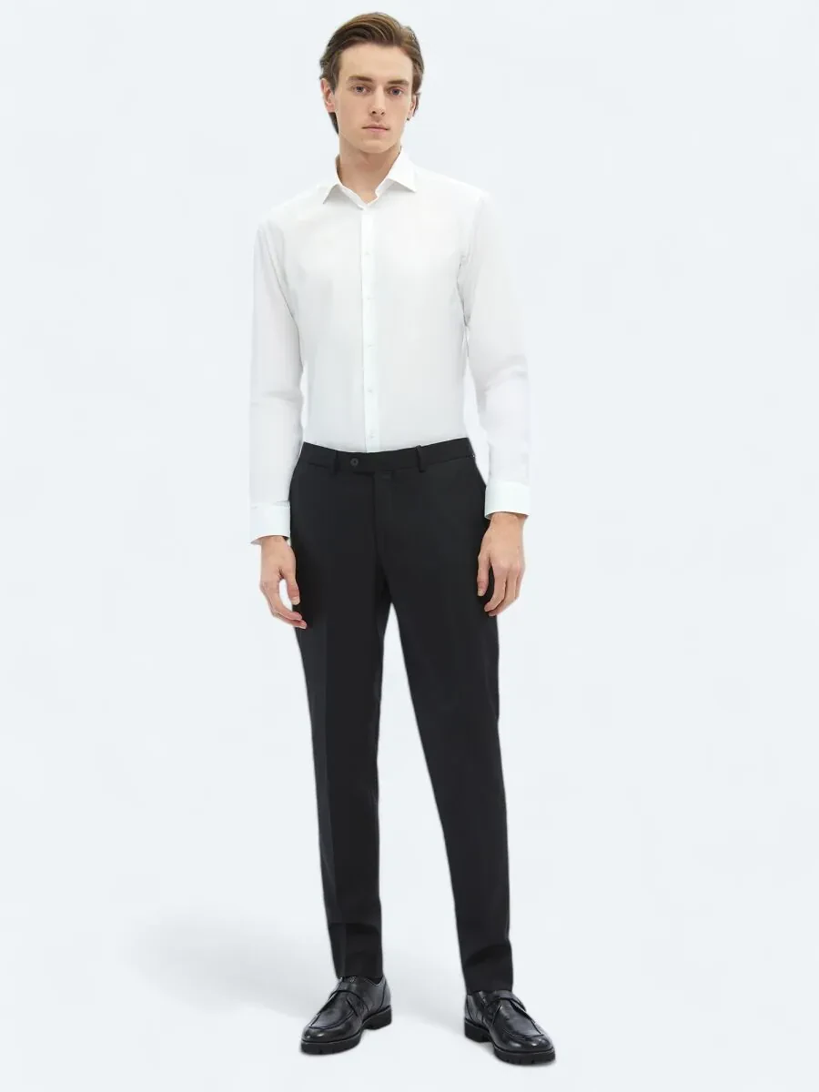 White Plain Regular Fit Weaving Classical 100% Cotton Shirt - 2