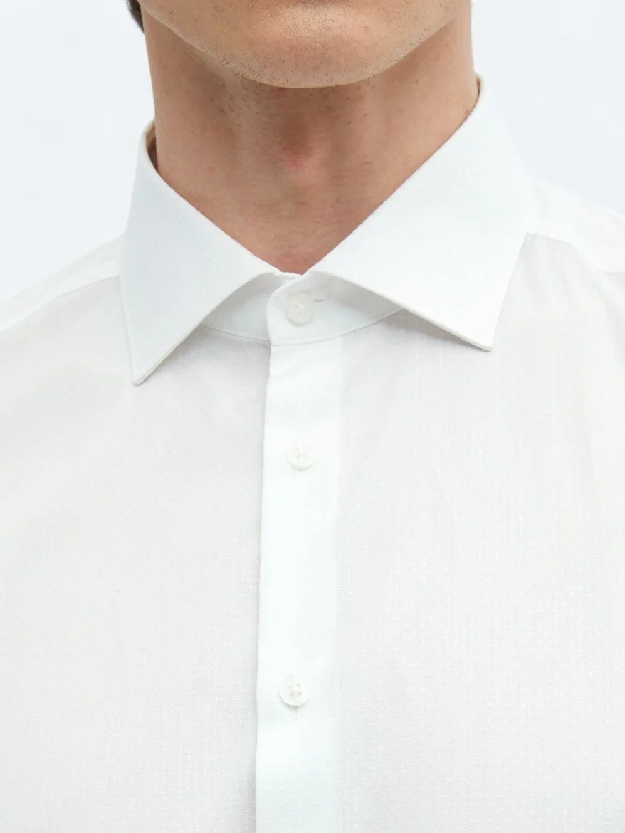 White Plain Regular Fit Weaving Classical 100% Cotton Shirt - 4