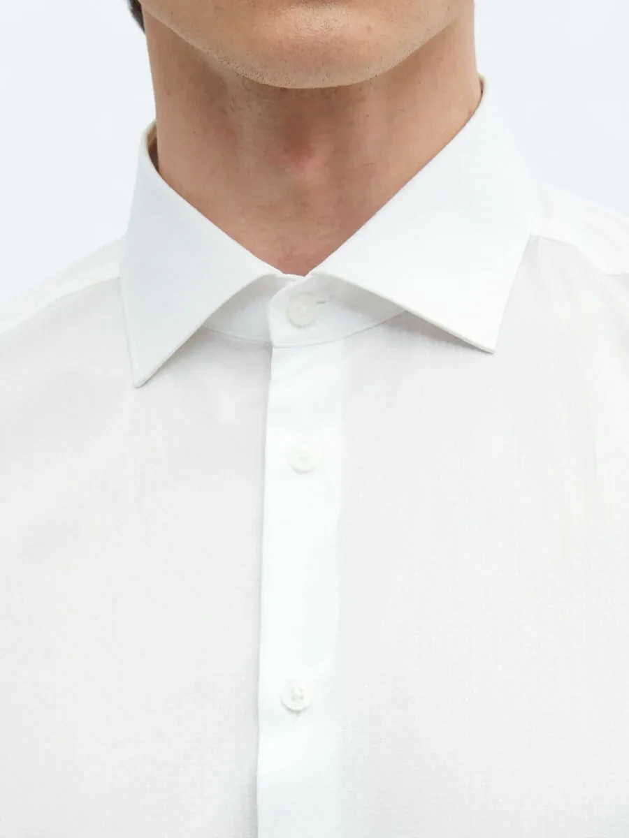White Plain Regular Fit Weaving Classical 100% Cotton Shirt - 4