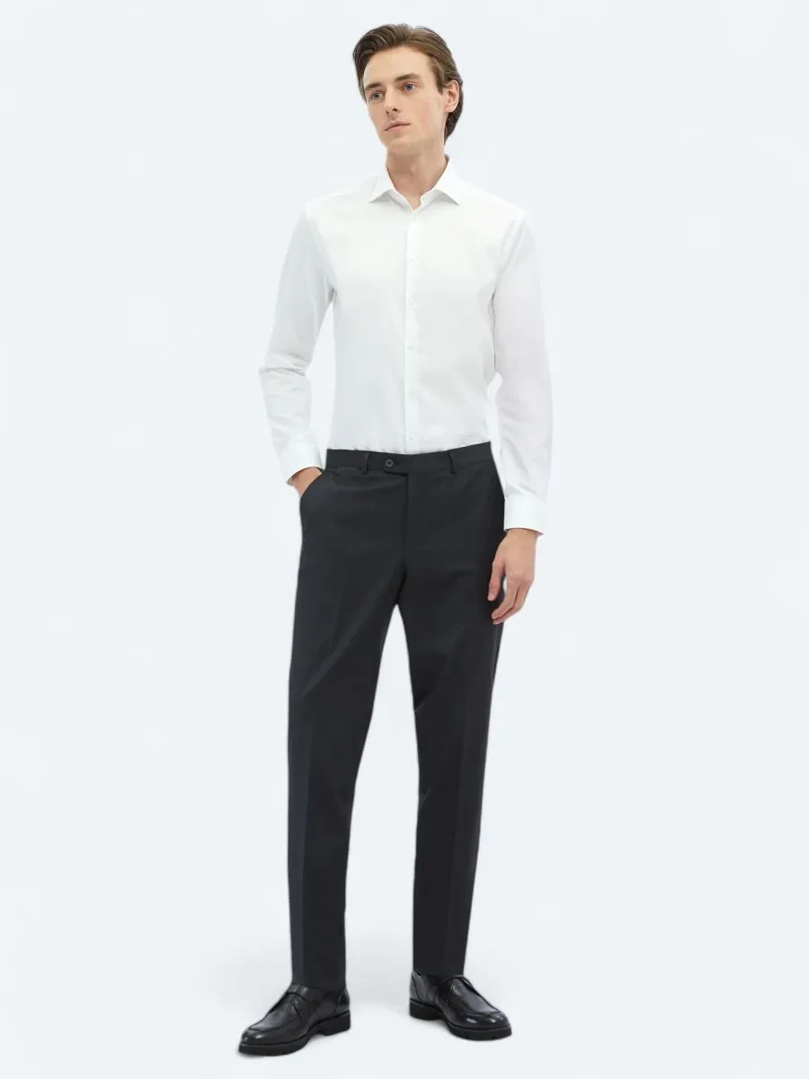 White Plain Regular Fit Weaving Classical 100% Cotton Shirt - 2