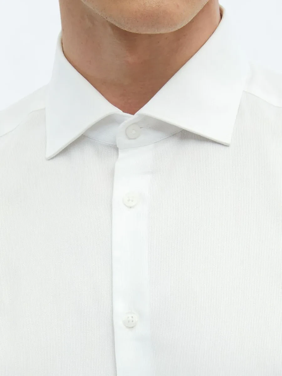White Plain Regular Fit Weaving Classical 100% Cotton Shirt - 6